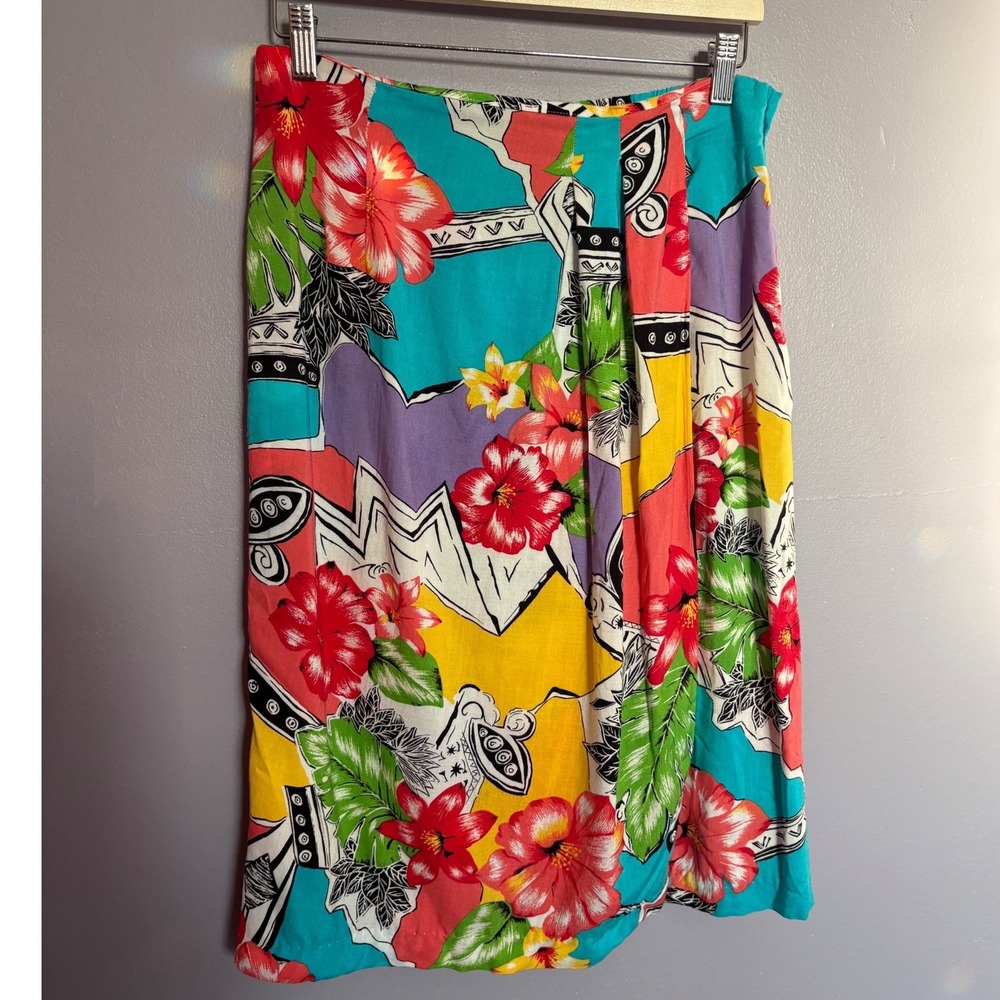VTG Tropical Floral Vibrant Summer Bright Unique Skirt by K & Company Midi Small